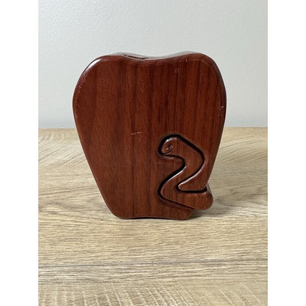 Wooden APPLE with CUTE WORM Puzzle Jewelry Trinket Box Gift Teacher Unique